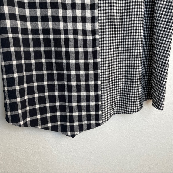 Habitat Black and White Checkered Button Tunic 3/4 Sleeve Asymmetric Hem Gingham - Picture 8 of 10